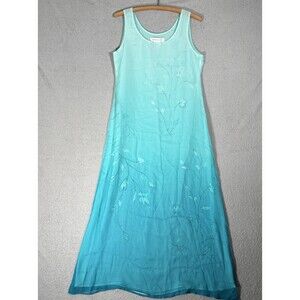 Vintage Jones New York Dress Size L Teal Blue Ombré Silk Ethereal Mermaid Fairy